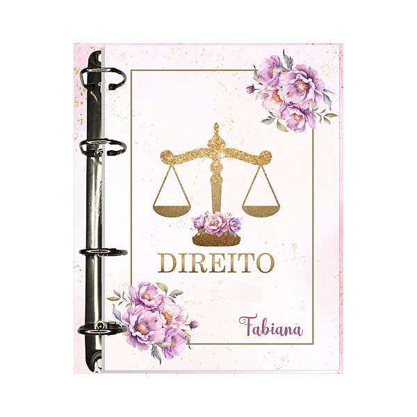 Fichário Personalizado Direito Dourado e Rosa Floral