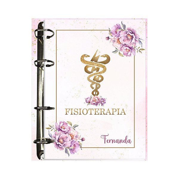 Fichário Personalizado Fisioterapia Dourado e Rosa Floral