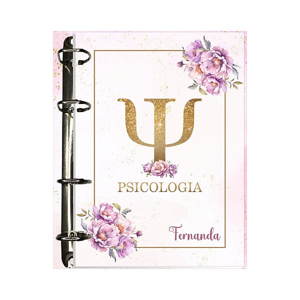 Fichário Personalizado Psicologia Dourado e Rosa Floral