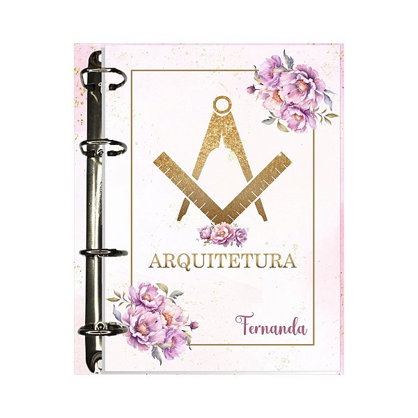 Fichário Personalizado Arquitetura Dourado e Rosa Floral