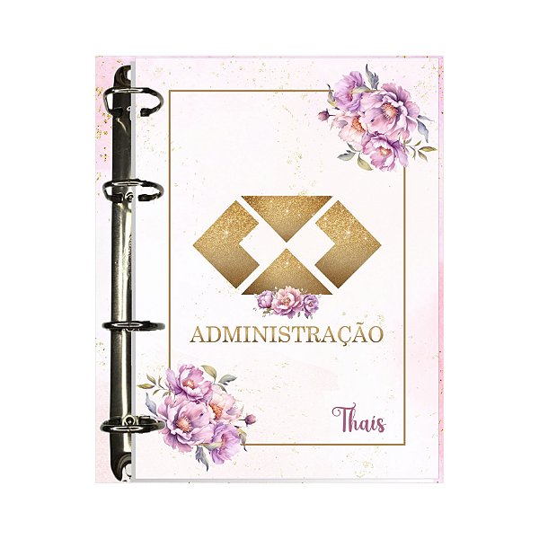 Fichário Personalizado Administração Dourado e Rosa Floral