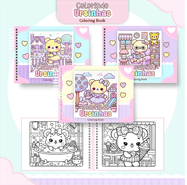 Livro de Colorir Ursinhas Kawaii