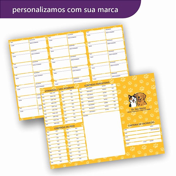 Carteira de Vacinação Veterinário Personalizada 2 dobras - 21 vacinas