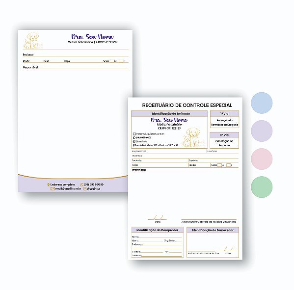 Kit Receituário Simples + Receituário Controle Especial Veterinário 2 Vias Personalizado