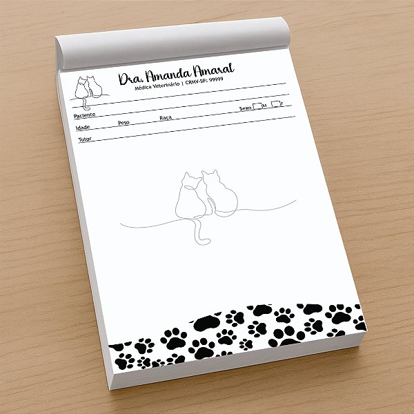Receituário Veterinário Barrado Patinhas Personalizado