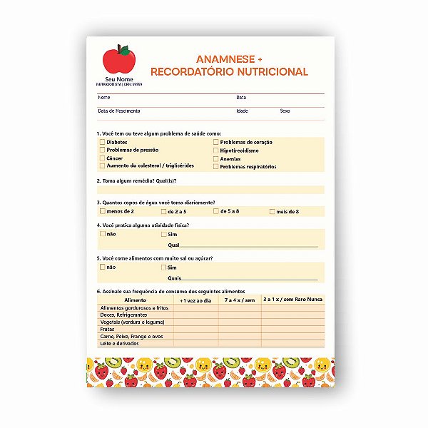 Anamnese Nutricionista Personalizado