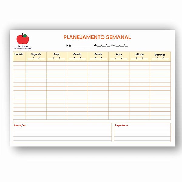 Planejamento Semanal Nutricionista Personalizado