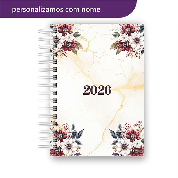 Agenda 2026 Floral Vermelha Personalizada