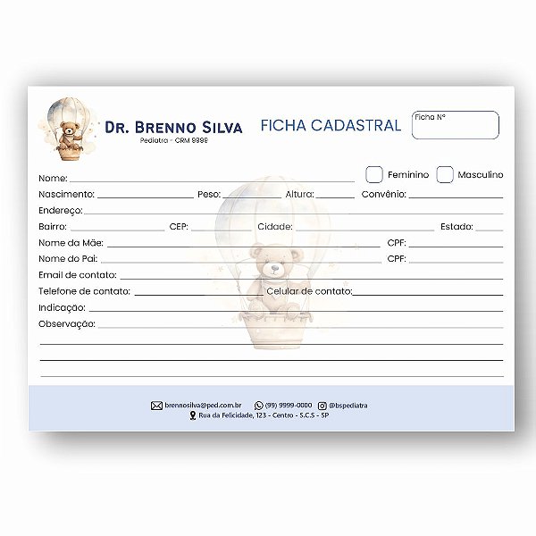 Ficha Cadastral Pediatra | Personalizada | MP103