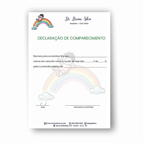 Declaração de Comparecimento | Pediatra | Personalizado | MP102