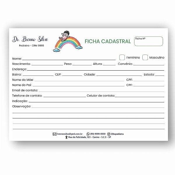 Ficha Cadastral Pediatra | Personalizada | MP102