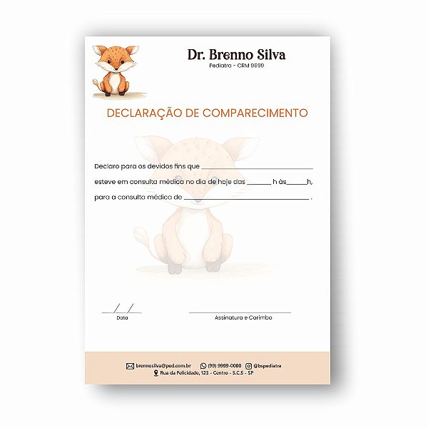 Declaração de Comparecimento | Pediatra | Personalizado | MP104