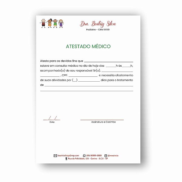 Atestado Médico | Pediatra | Personalizado | MP101