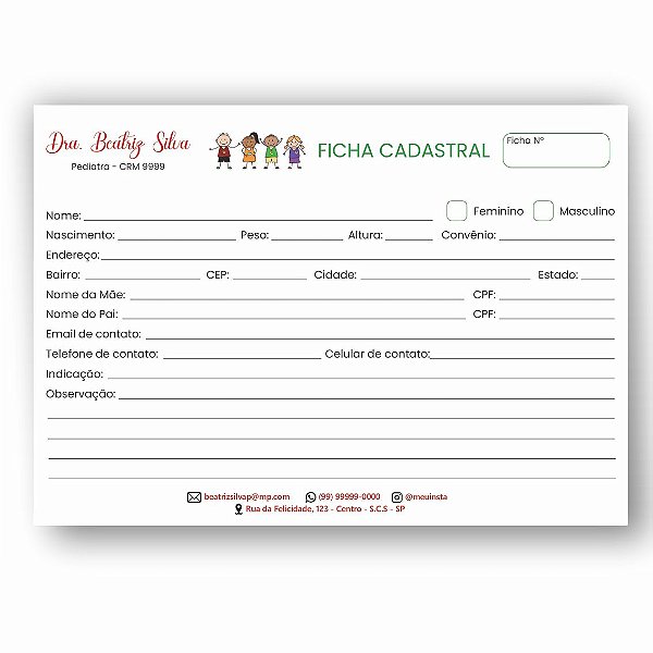 Ficha Cadastral Pediatra | Personalizada | MP101