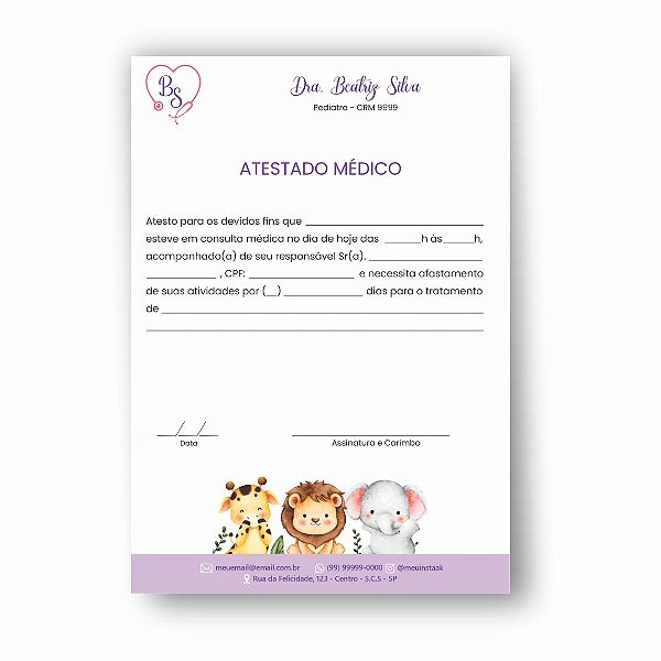 Atestado Médico | Pediatra | Personalizado | MP100