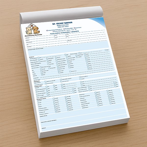 Anamnese Veterinário Completa A4 | Ficha Clínica Anamnese | VET101