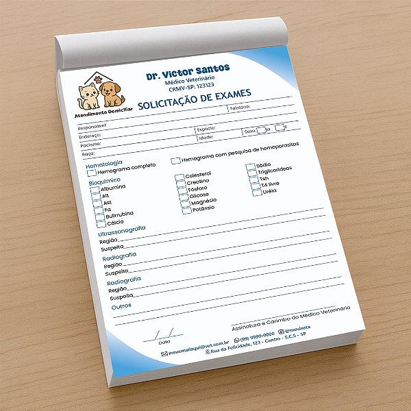 Exames Veterinários | Solicitação | Bloco de Solicitação de Exames | VET101