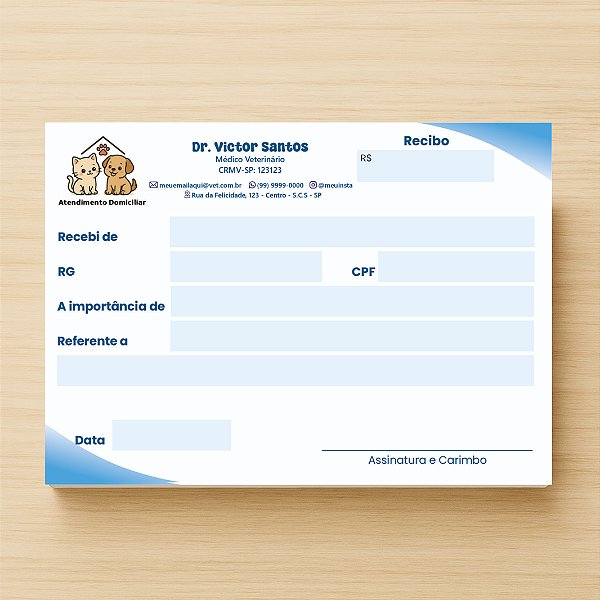 Recibo Veterinário | Personalizado | VET101