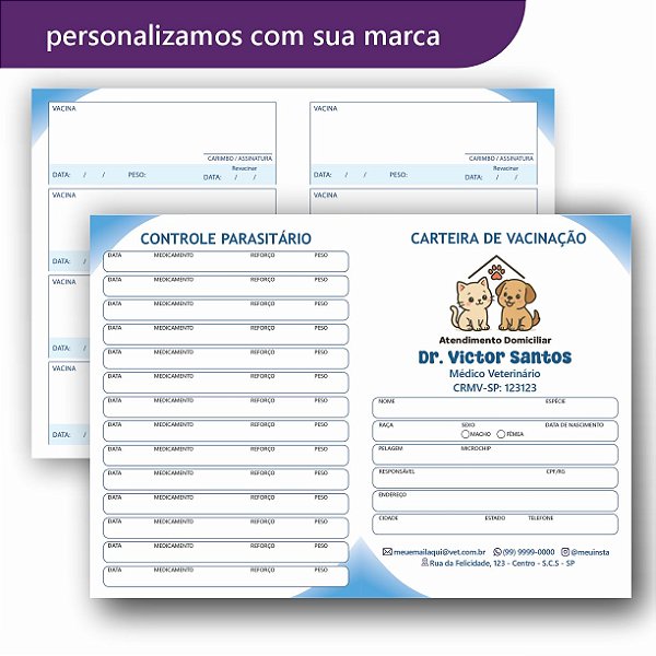 Carteira de Vacinação | Veterinário | Personalizada | Simples | 1 dobra | VET101