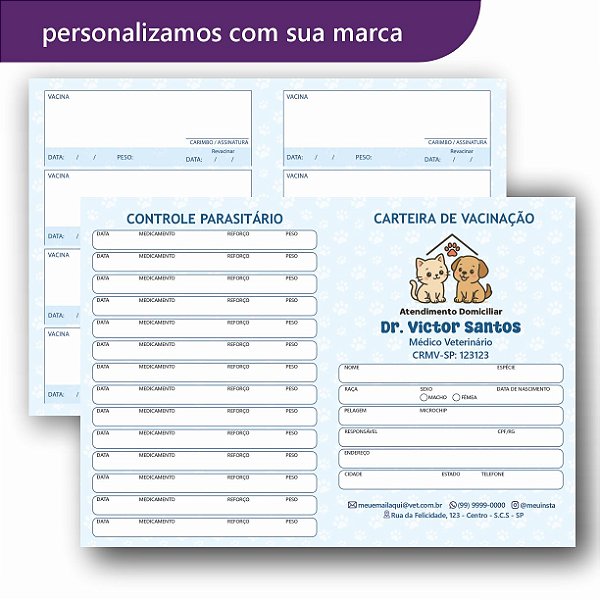 Carteira de Vacinação | Veterinário | Personalizada | Simples | 1 dobra | VET101