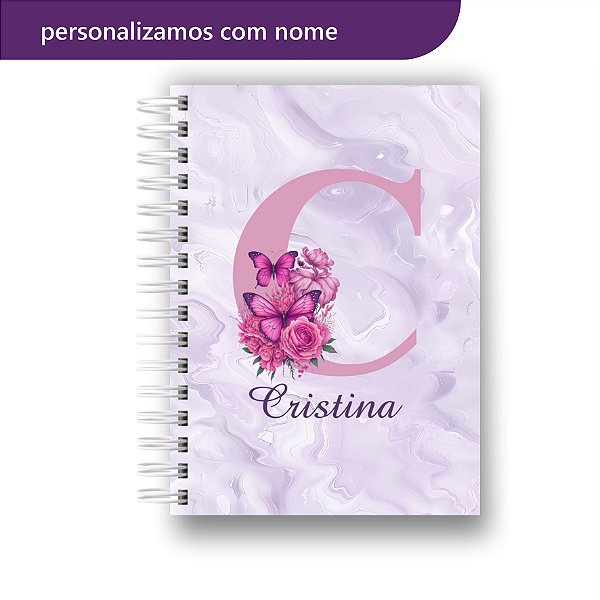 Agenda 2026 | Personalizada | Alfabeto | Borboleta | Lilás e Rosa | Com Nome