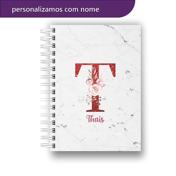 Agenda 2026 | Personalizada | Alfabeto | Floral | Vermelho Gliter | Com Nome