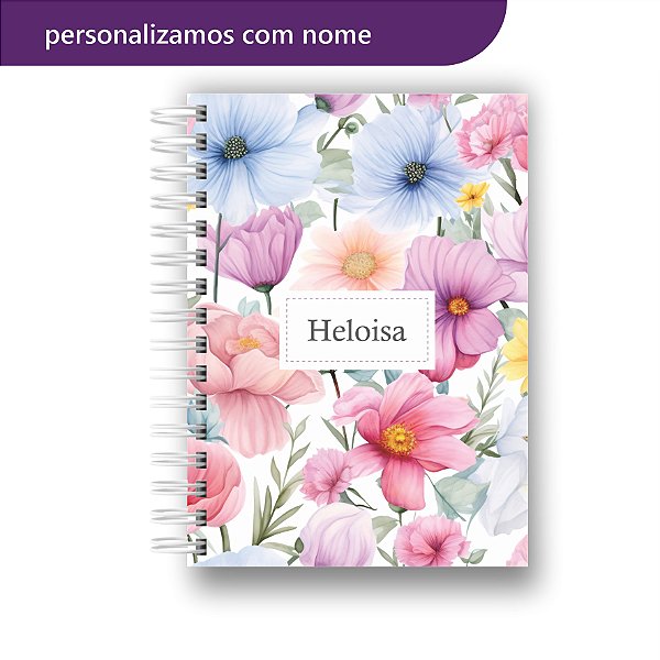 Caderno Universitário Floral Delicado Com Nome Personalização Gratuita Premium