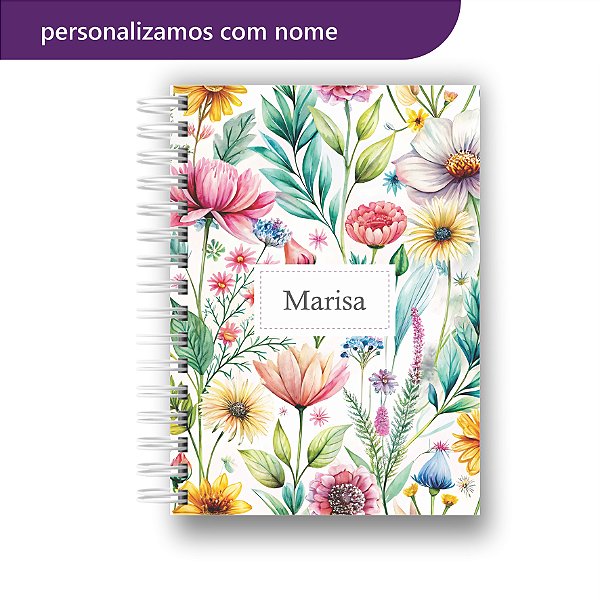 Caderno Universitário Floral Delicado Com Nome Personalização Gratuita Premium