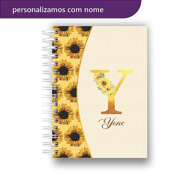 Caderno Universitário | Alfabeto | Girassol | Com Nome | Personalização Gratuita