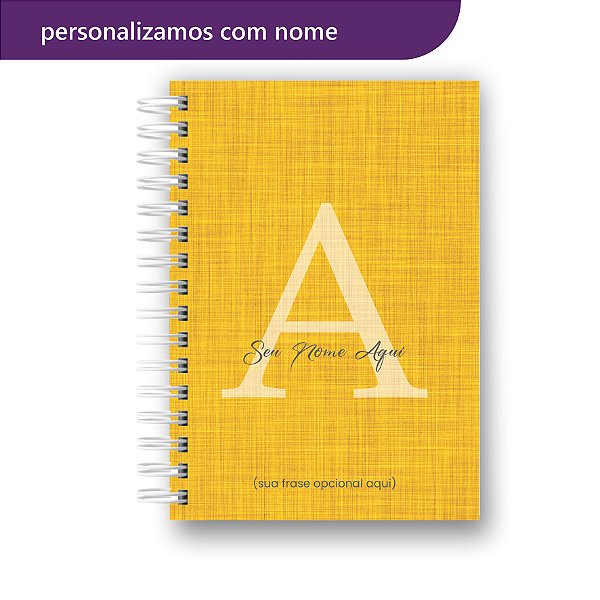 Caderno Letra Inicial Nome Alfabeto Linho Amarelo A5 - 15x21cm