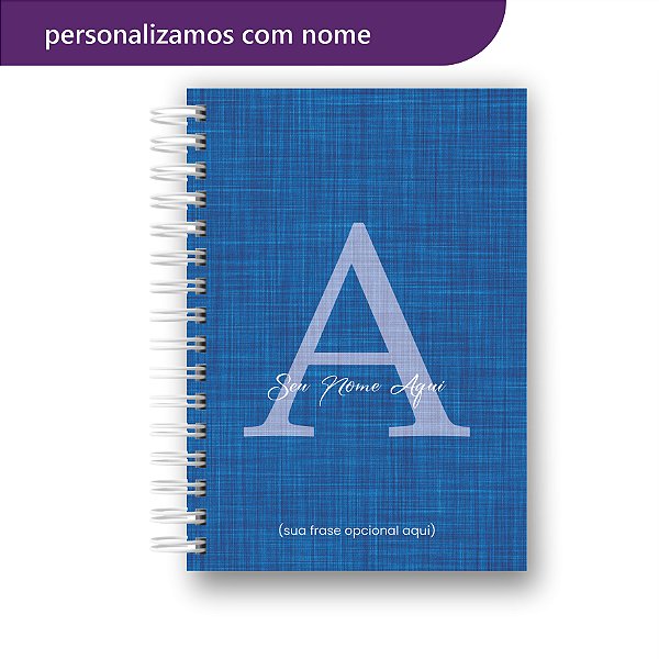 Caderno Letra Inicial Nome Alfabeto Linho Azul Escuro A5 - 15x21cm