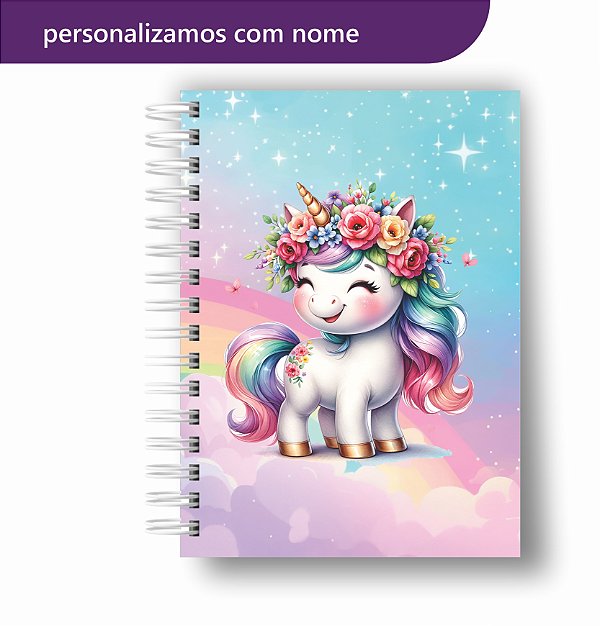 Caderno Universitário Unicórnio Com Nome Personalização Gratuita Premium