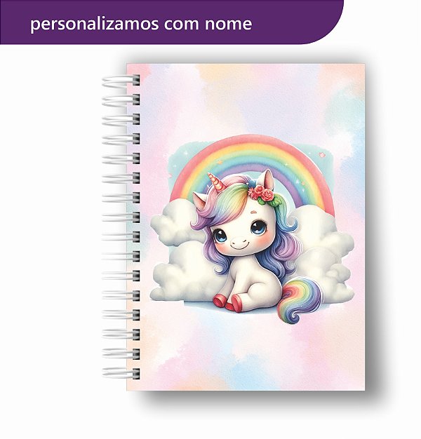 Caderno Universitário Unicórnio Com Nome Personalização Gratuita Premium