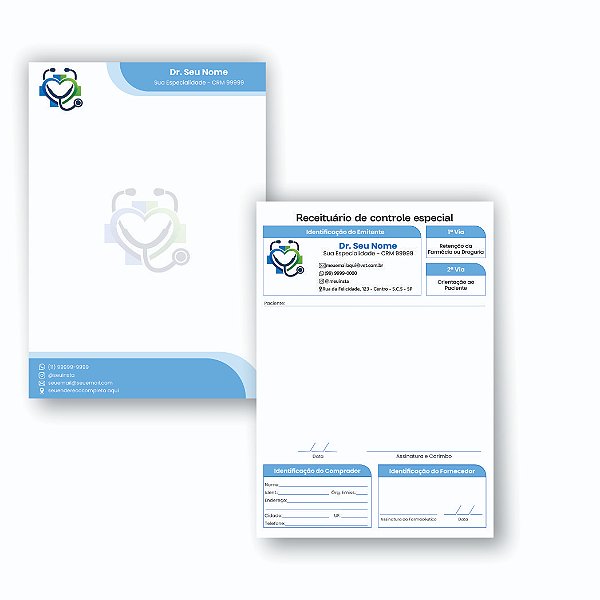 Kit Receituário Simples + Receituário Controle Especial Azul Bloco 100 folhas cada A5 15x21