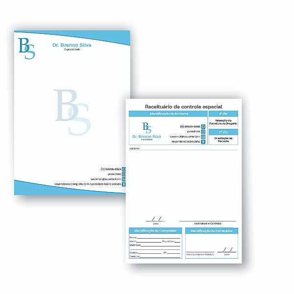 Kit Receituário Simples + Receituário Controle Especial Azul Bloco 100 folhas cada A5 15x21