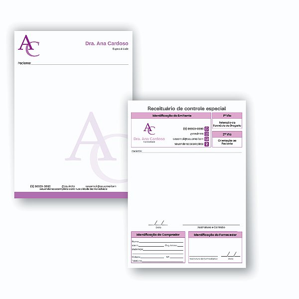 Kit Receituário Simples + Receituário Controle Especial Feminino Moderno