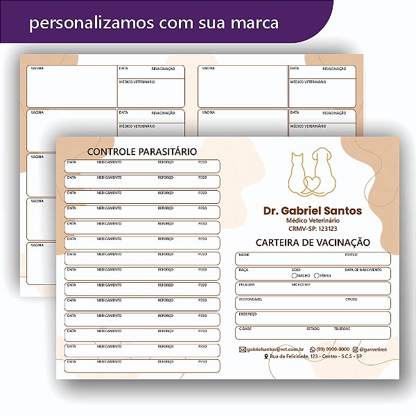 Carteira de Vacina Veterinário Beje Marrom Simples