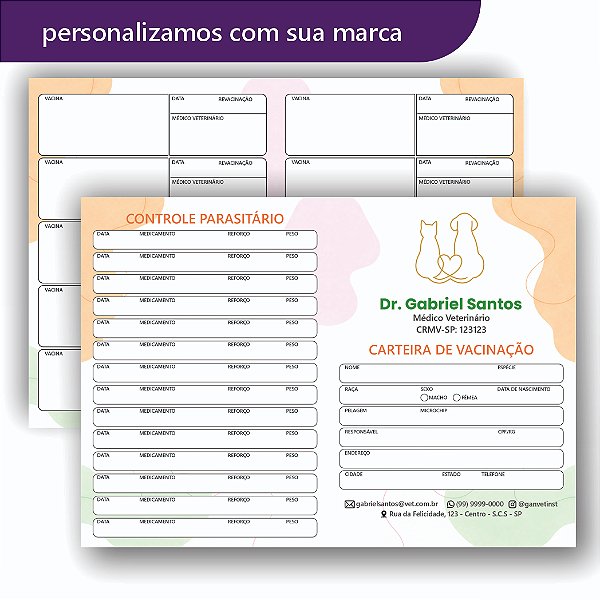 Carteira de Vacina Veterinário Colorida Cão e Gato