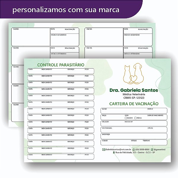 Carteira de Vacina Veterinário Verde Cão e Gato