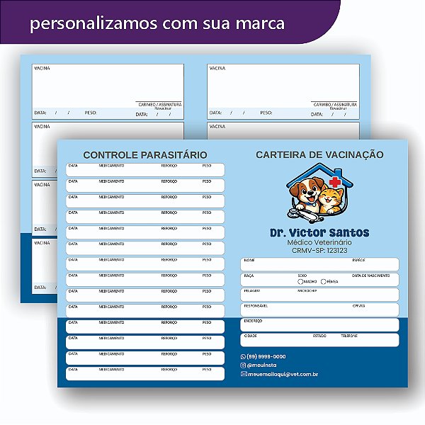 Carteira de Vacina Veterinário Azul Simples
