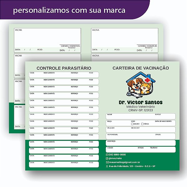 Carteira de Vacina Veterinário Verde Simples