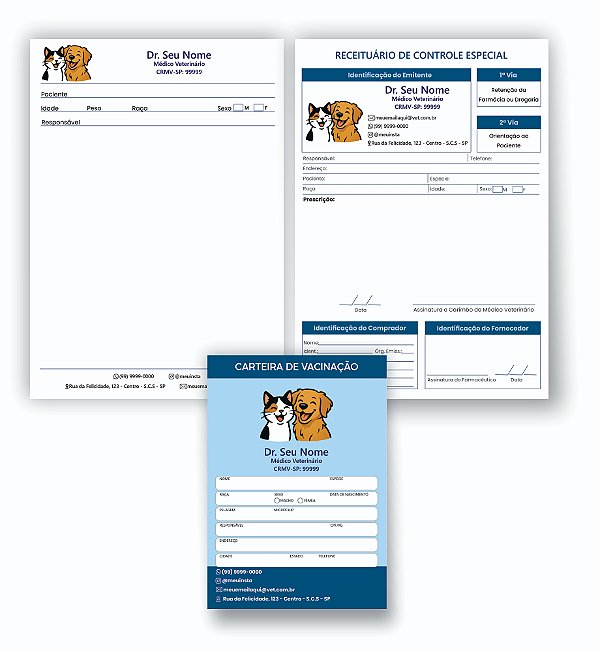 Kit Inicial Veterinário Receituários + Carteira de Vacina