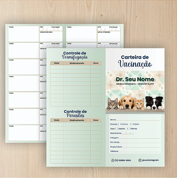 Carteira de Vacinação Veterinário Personalizada Verde Moderna 1 dobra