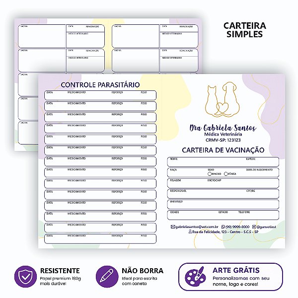 Carteira de Vacinação Veterinária Pet Divertida