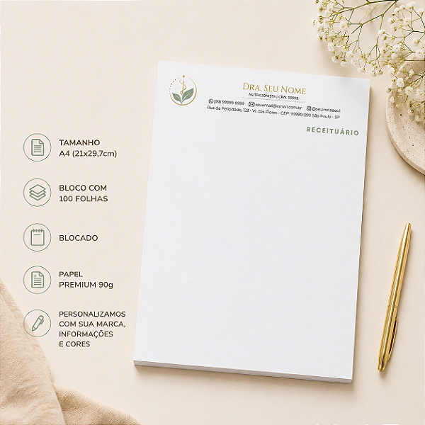 Receituário Nutricionista Personalizado A4 | Linha Essence Premium