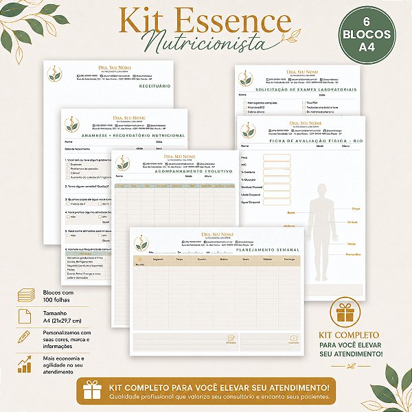 Kit Papelaria Completo Nutricionista Essence Premium
