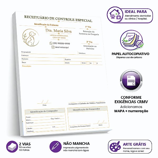 Receituário Especial Veterinário 2 Vias Premium - Coleção Signature