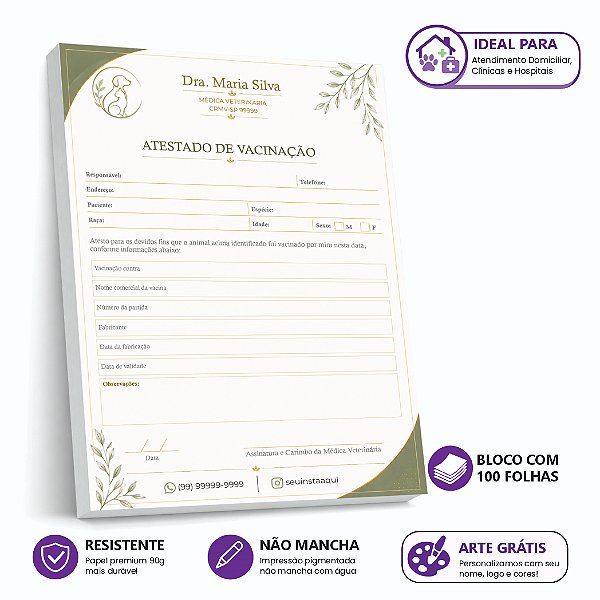 Atestado de Vacinação Veterinário Premium — Coleção Signature