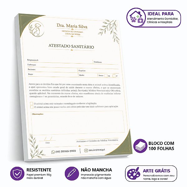 Atestado Sanitário Veterinário Premium — Coleção Signature