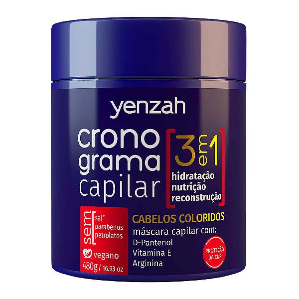 Máscara Yenzah Cronograma Capilar 3 em 1 Cabelos Coloridos - 480g